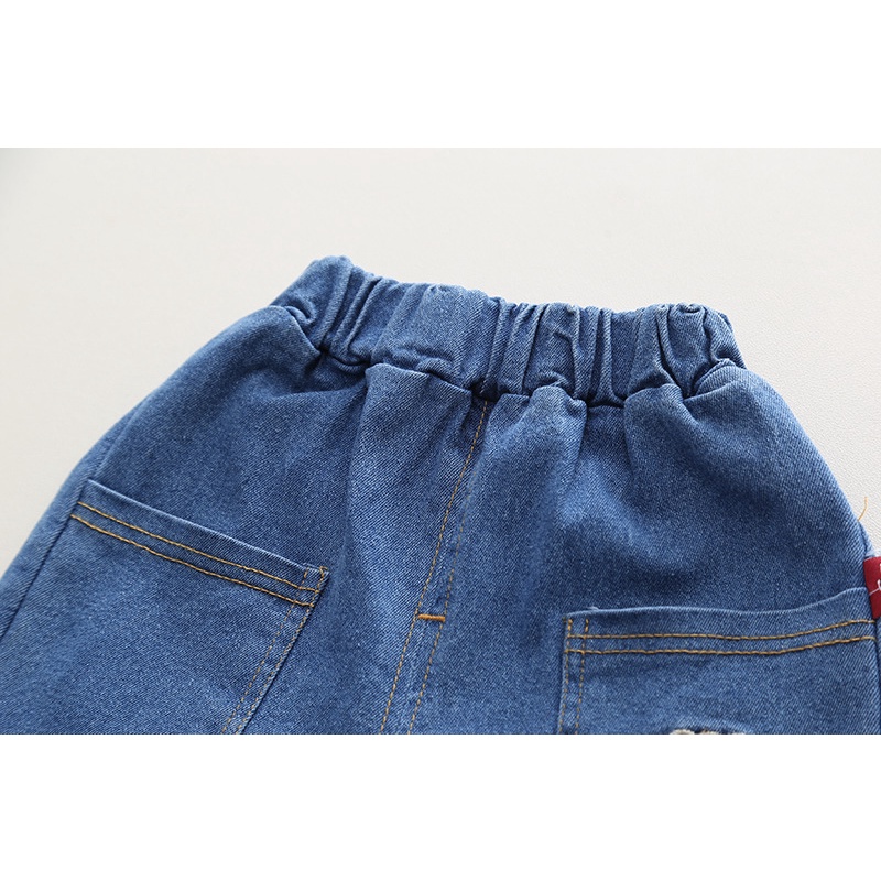 Set Đồ Thể Thao 2 Món Gồm Áo Thun cotton In Hình Gấu + Quần Jean Thời Trang Cho Bé