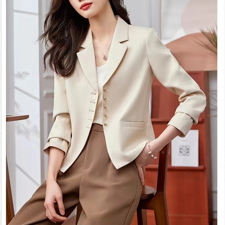 Áo Khoác Tay Dài Dáng Ngắn Ôm Sát Màu Nâu Phong Cách Pháp Thời Trang Mùa Thu Cao Cấp Cho Nữ