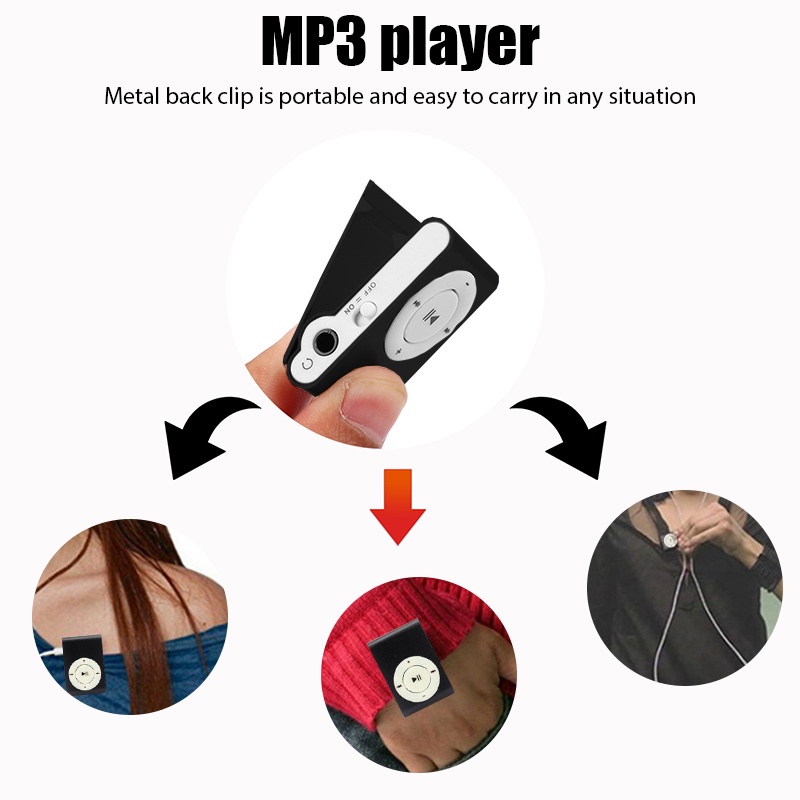Máy Nghe Nhạc mp3 Dạng Kẹp mini Bằng Kim Loại Có Màn Hình lcd Hỗ Trợ Thẻ Nhớ tf / sd slot / fm