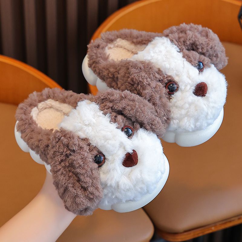 Dép Bông cotton Lót Lông Cừu Đế Dày Giữ Ấm Họa Tiết Chú Cún Dễ Thương Thời Trang 2023 Cho Bé Trai Và Bé Gái