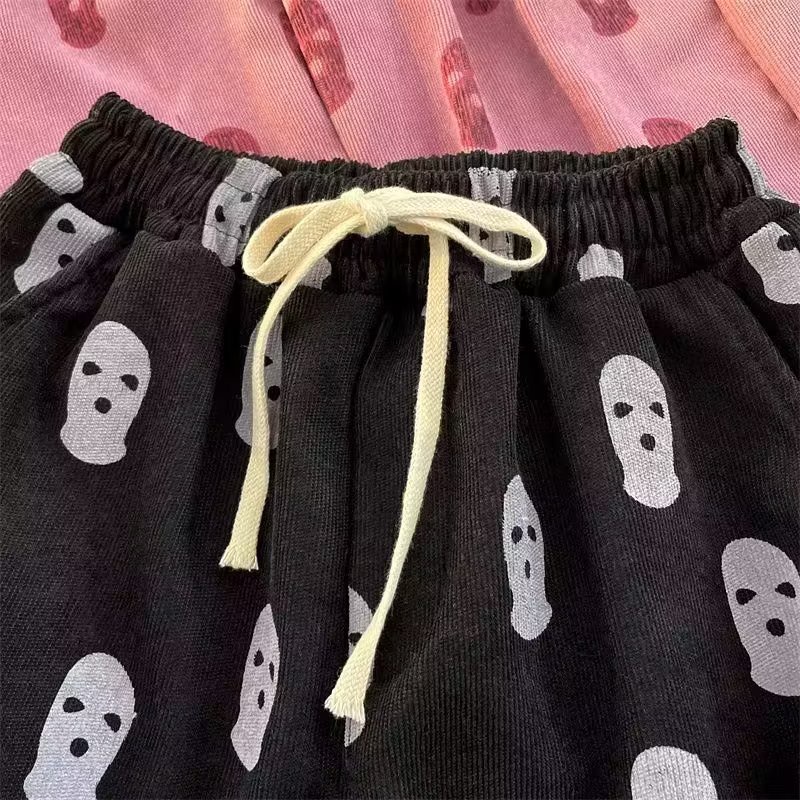 Sinransinya Quần Dài Nam Ống Rộng In Hình Đầu Lâu Phong Cách hip hop