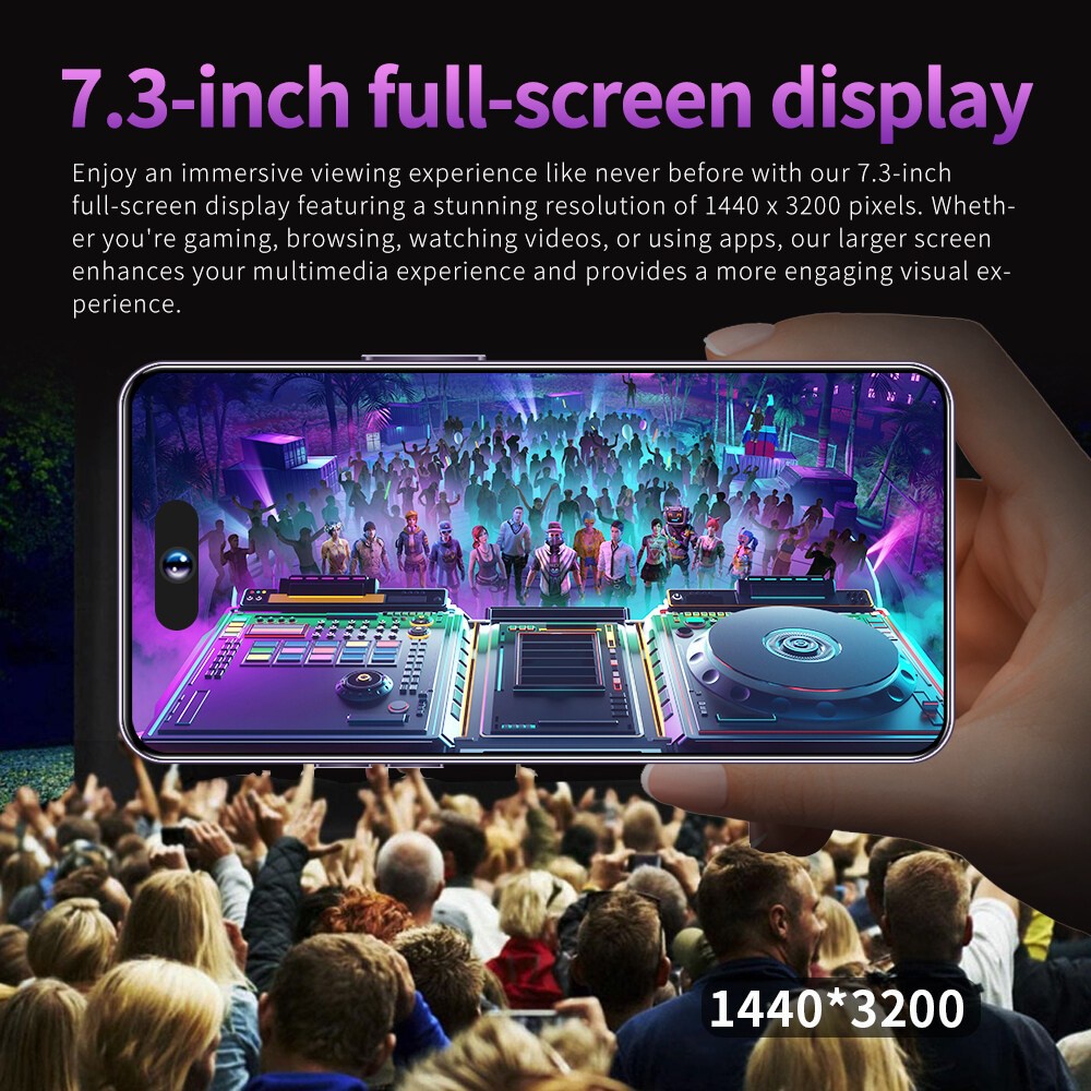 Điện thoại di động Giá rẻ Bán I14 Pro Max 100% 7.3inch Full HD 16GB+1TB Pin 8000mAh hỗ trợ thông minh 2 SIM 4/5G Android