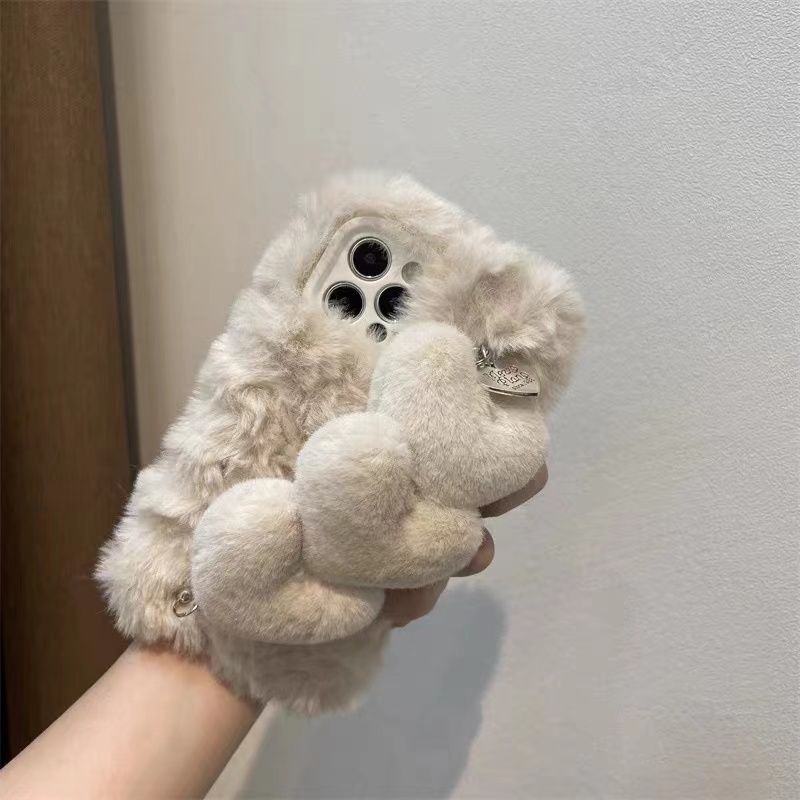 Ốp Điện Thoại Vải Lông Mềm Có Vòng Tay Trái Tim Cho iphone 6 / 6s / 7plus / 8plus 14 pro max x / xr / xs / xsmax 12 / 12pro