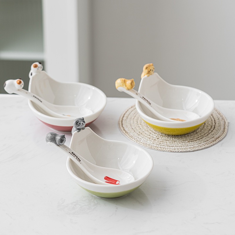 Bộ Tô Chén Sứ thiết kế mèo dễ thương/ Bát Đĩa Decor Chén Dĩa Dễ Thương Tô Sứ Bát Ăn Cơm Đẹp Cute Cao