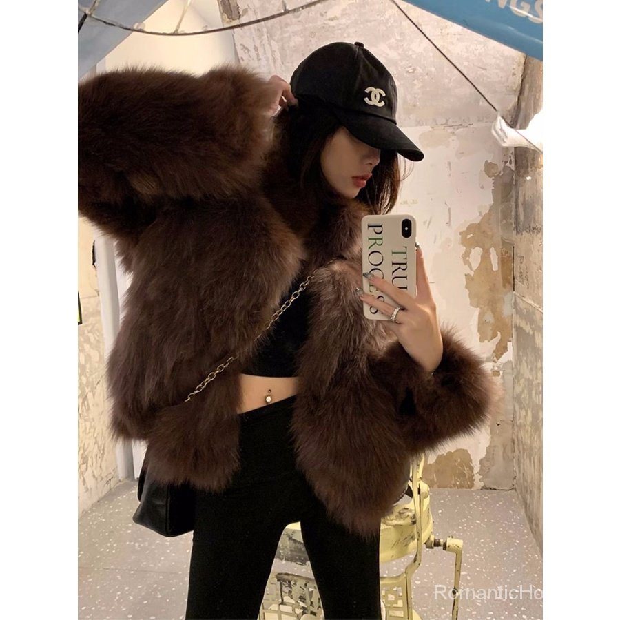 Áo Khoác Giả Lông Cáo Dáng Ngắn Thời Trang Mùa Đông 2023 Cho Nữ