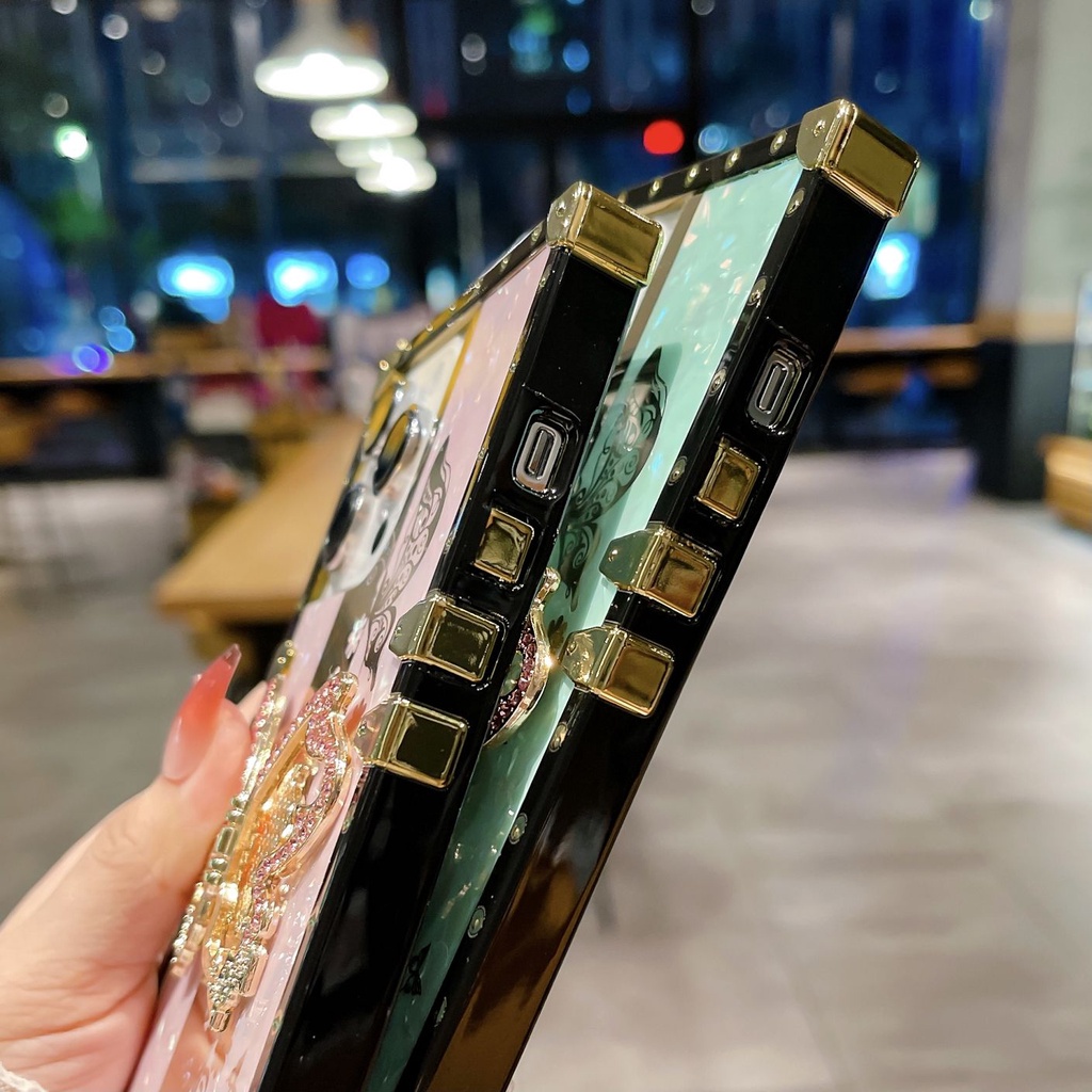 Ốp Điện Thoại Hình Vuông Họa Tiết Hoa / Bướm / Ốc Sên Kèm Giá Đỡ Cho oppo a94 reno 4 5 5f 6 7 7z 8z 6z 8 8