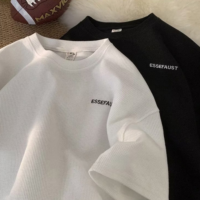 Kyushuad Áo Thun Tay Ngắn Cổ Tròn Màu Trơn Phong Cách harajuku Thời Trang Cho Nam