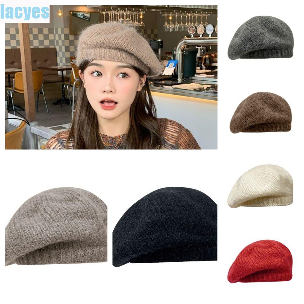 Lacyes Mũ beret Len Dệt Kim Màu Trơn Phong Cách Thời Trang harajuku retro
