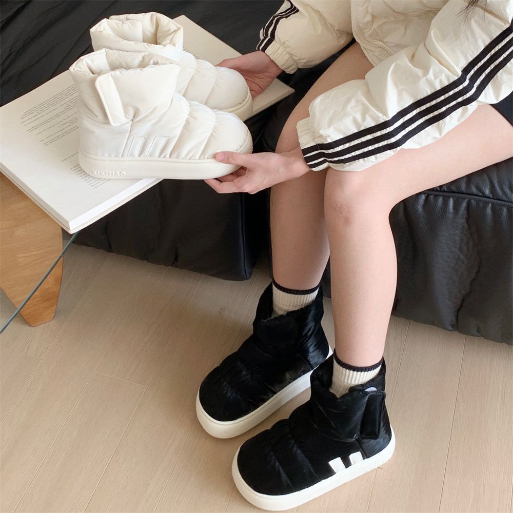 Oeteo Giày Bốt Đi Tuyết Đế Bằng Giữ Ấm Mùa Đông Có Khóa Dán Màu Bạc Cho Nam Và Nữ