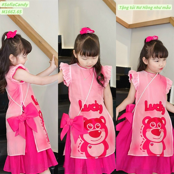 Áo dài gấu dâu hồng