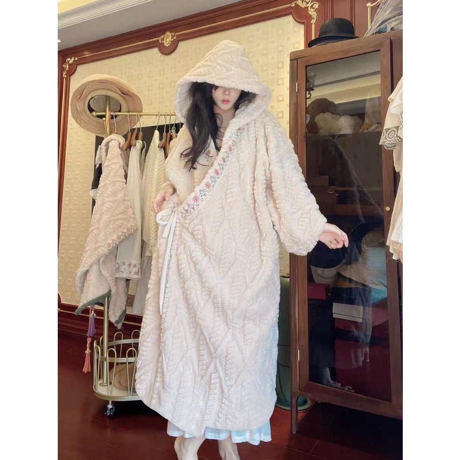 Áo Choàng Ngủ Dáng Dài Bằng Lông Cừu Dày Dặn Phong Cách Mới 2023