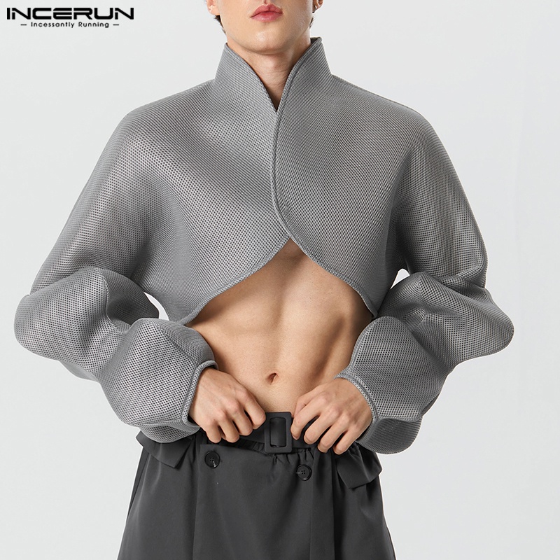 INCERUN Áo Khoác blazer Tay Phồng Phong Cách vintage Thời Trang Cho Nam