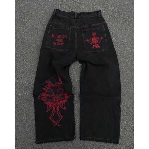Quần jeans baggy Ống Rộng Thêu Hình Đầu Lâu Phong Cách hip hop Thời Trang Cho Nam y2k