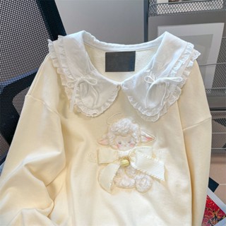 Dễ Thương Áo sweater Lông Cừu Cổ Búp Bê Đính Nơ Nhỏ Xinh Đáng Yêu
