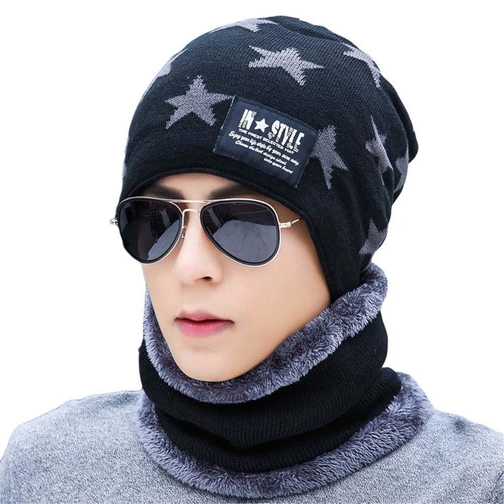 Daron set Mũ beanie + Khăn Choàng Cổ + Khăn Choàng Cổ + Khăn Choàng Cổ Dệt Kim Dày Dặn Thời Trang Mùa Đông Cho Nam / Nữ