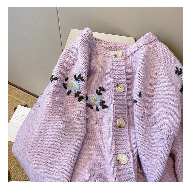 Skms Áo Khoác cardigan Dệt Kim Tay Dài Cổ Tròn Thêu Họa Tiết Thời Trang Thu Đông 2023