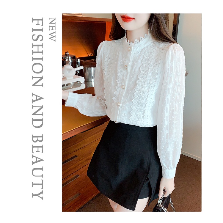 Áo Sơ Mi chiffon Tay Dài Phối Ren Thời Trang Công Sở Cho Nữ
