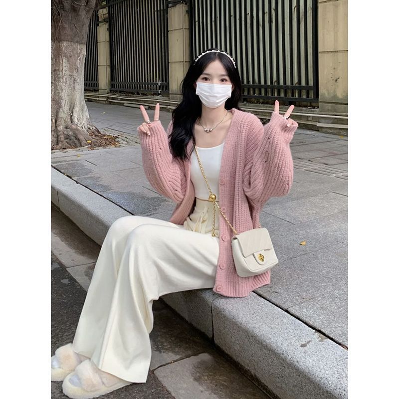 Áo Khoác cardigan Dệt Kim Dáng Rộng + Chân Váy Lưng Cao Phong Cách Thời Trang Thu Đông Hàng Mới