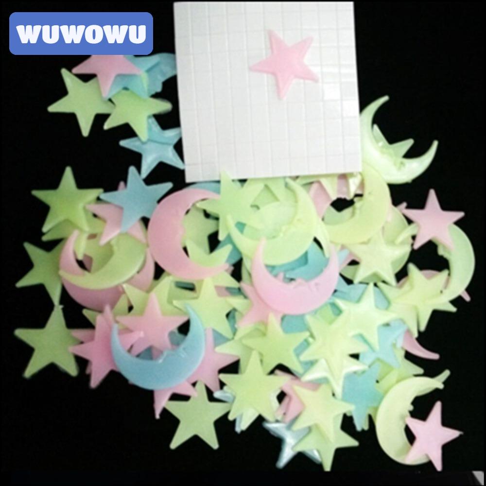WUWOWU Bộ 100 Ngôi Sao Dạ Quang Dán Trang Trí Tường
