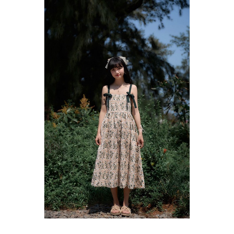 Đầm Hai Dây Cổ Vuông Họa Tiết Hoa Cúc Phong Cách Nhật Bản Thời Trang Mùa Hè Xinh Xắn Cho Nữ
