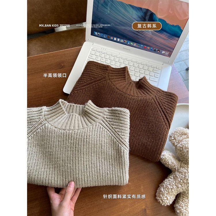 Phlis Áo sweater Màu Trơn Phong Cách Nhật Bản Thời Trang Thu Đông 2023 Cho Bé Trai