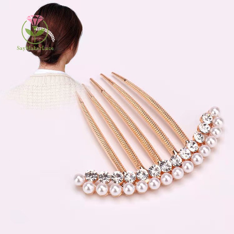 Lược Cài Tóc 5 Răng Đính Ngọc Trai Sang Trọng Cho Cô Dâu