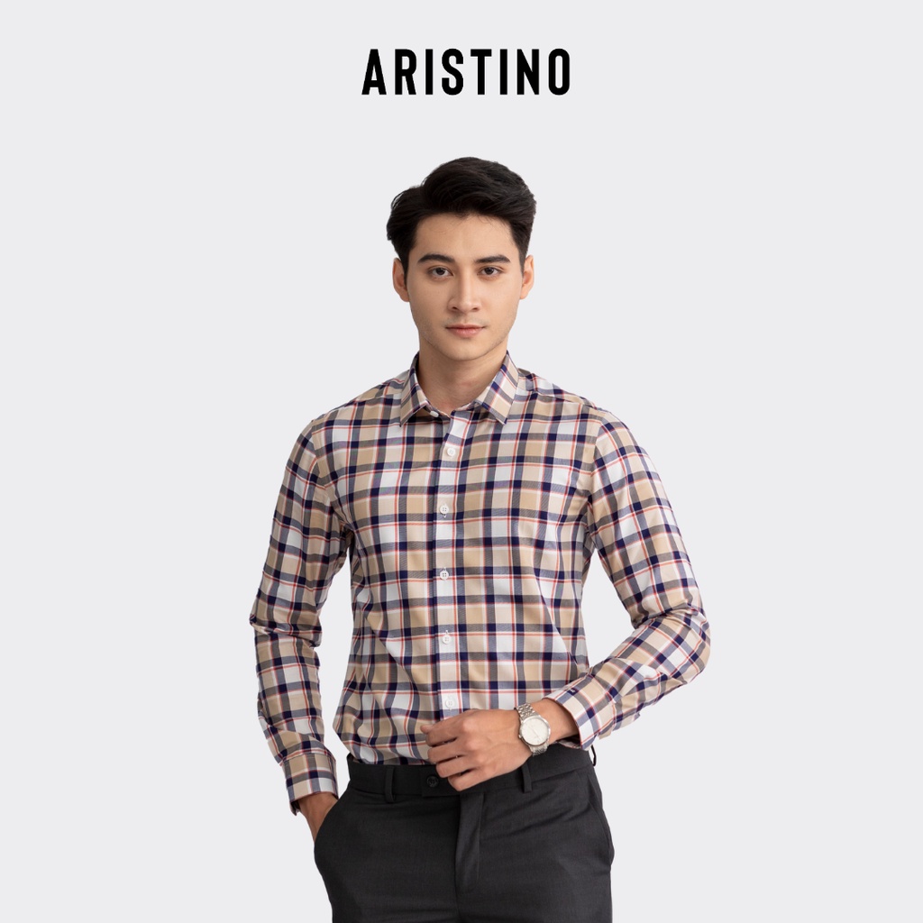 Áo sơ mi nam Aristino for Boss phom Slim Fit ôm vừa, màu be kẻ caro tinh tế, thời thượng - 1LS12702