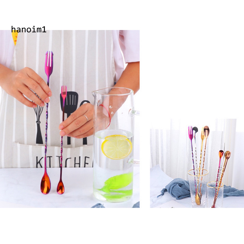 Muỗng Khuấy cocktail Hai Đầu Tay Cầm Dài Bằng Thép Không Gỉ Dễ Vệ Sinh