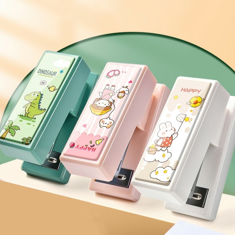 Máy dập ghim bấm mini sắc màu kèm hộp 400 ghim,Dập ghim có thể xoay được 360 độ-LPERM