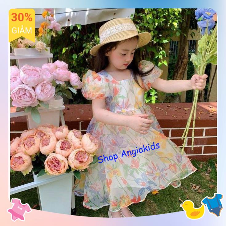 Đầm voang hoa cho bé gái tại Angiakids