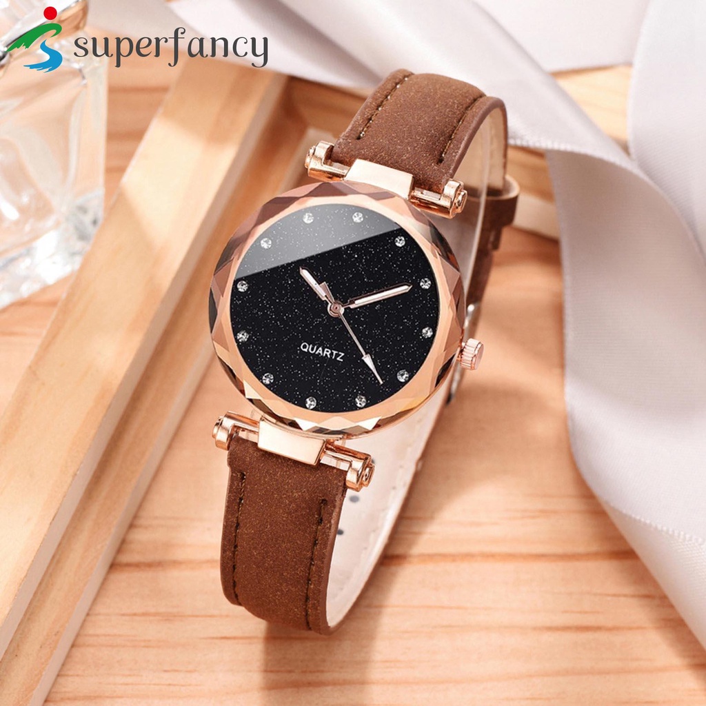 Đồng Hồ quartz Đính Đá Với Dây Đeo Da pu