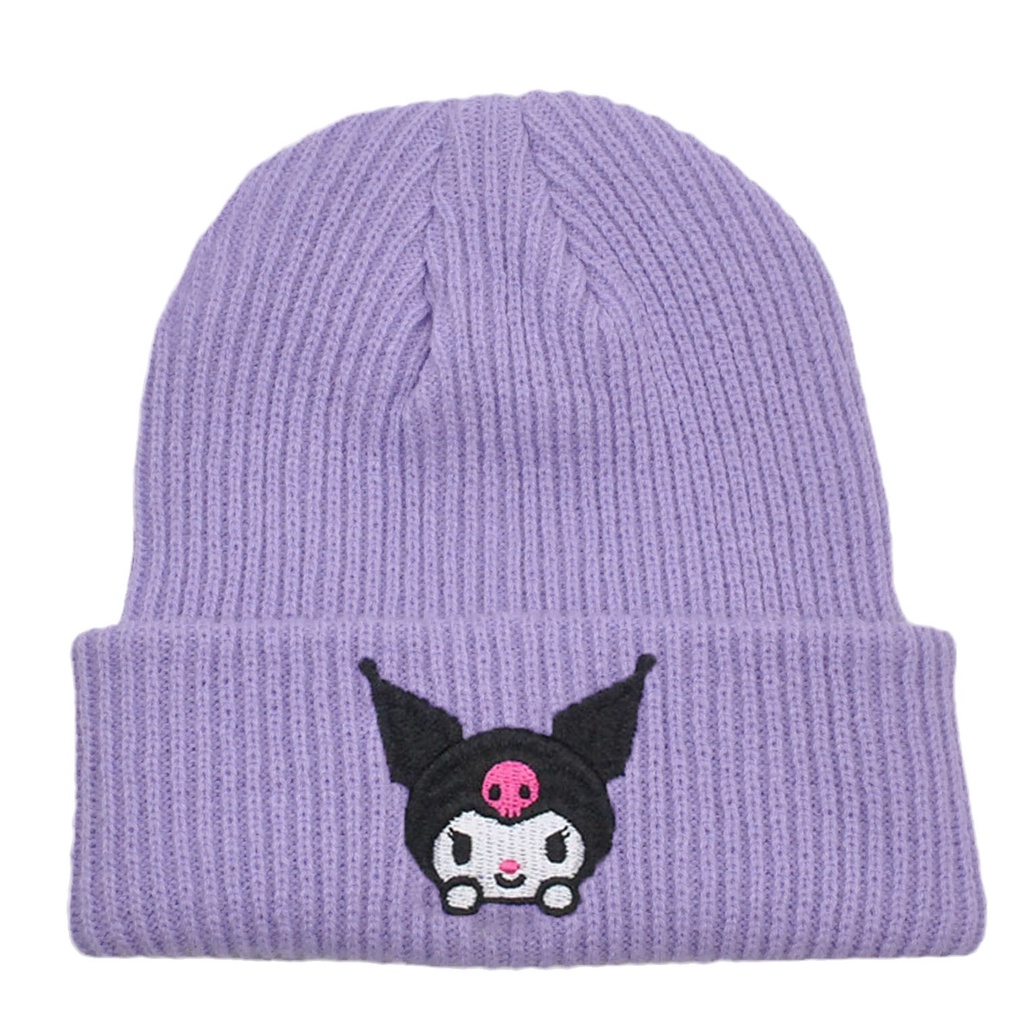 Kuromi Mũ Len Dệt Kim Hình Lục Giác Thêu Họa Tiết Hoạt Hình Dễ Thương Thời Trang Mùa Đông Cho Nữ