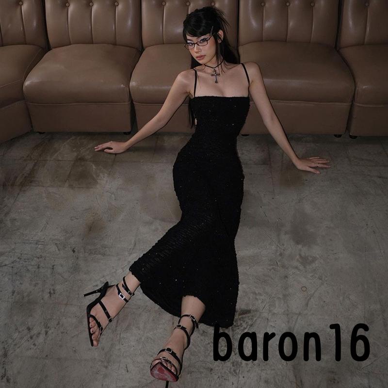 Đầm Dài Hai Dây Hở Lưng Khoét Sâu Lấp Lánh Thời Trang Dự Tiệc Cho Nữ