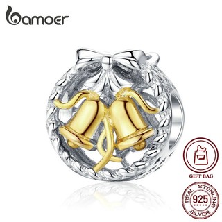 Mặt tráng sức Bamoer SCC1358 bằng bạc 925 hình chuông giáng sinh hợp thời trang DIY