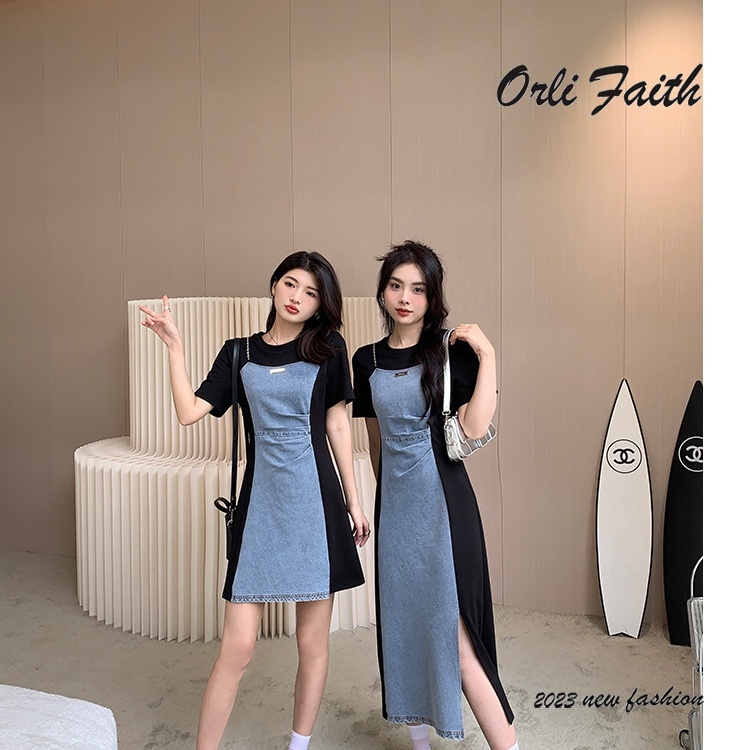 Đầm Chữ A Lưng Cao In Họa Tiết Màu Tương Phản Thời Trang Cho Nữ Size M-3XL 2023