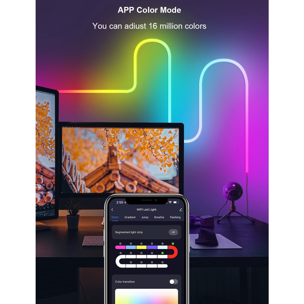 Dây Đèn neon neon 5M 12v Kèm Điều Khiển app rgb tv Trang Trí Phòng Khách / Phòng Ngủ