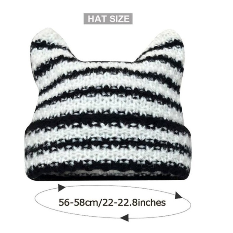 Mũ Len beanie Đính Tai Mèo Dễ Thương Cho Nữ
