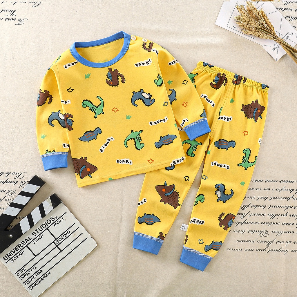 Hoạt Hình Bộ Đồ Ngủ 2 Món Bằng cotton Tay Dài In Hình Khủng long Dành Cho Trẻ Em