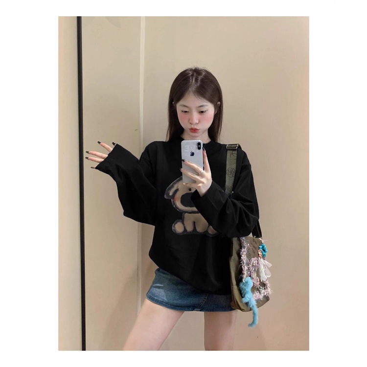 NRVP Mới Áo Thun 100% cotton Tay Dài Dáng Rộng Có In Hình Phong Cách Hàn Quốc Cho Nữ