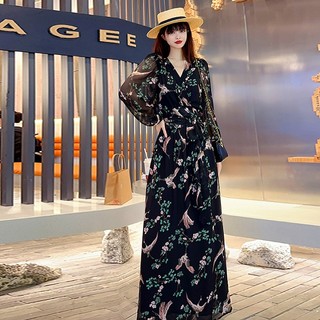  Đầm Dài Xẻ Tà Dáng Ôm Tay Dài Cỡ Lớn Phong Cách bohemian Thời Trang Cho Nữ plus size 