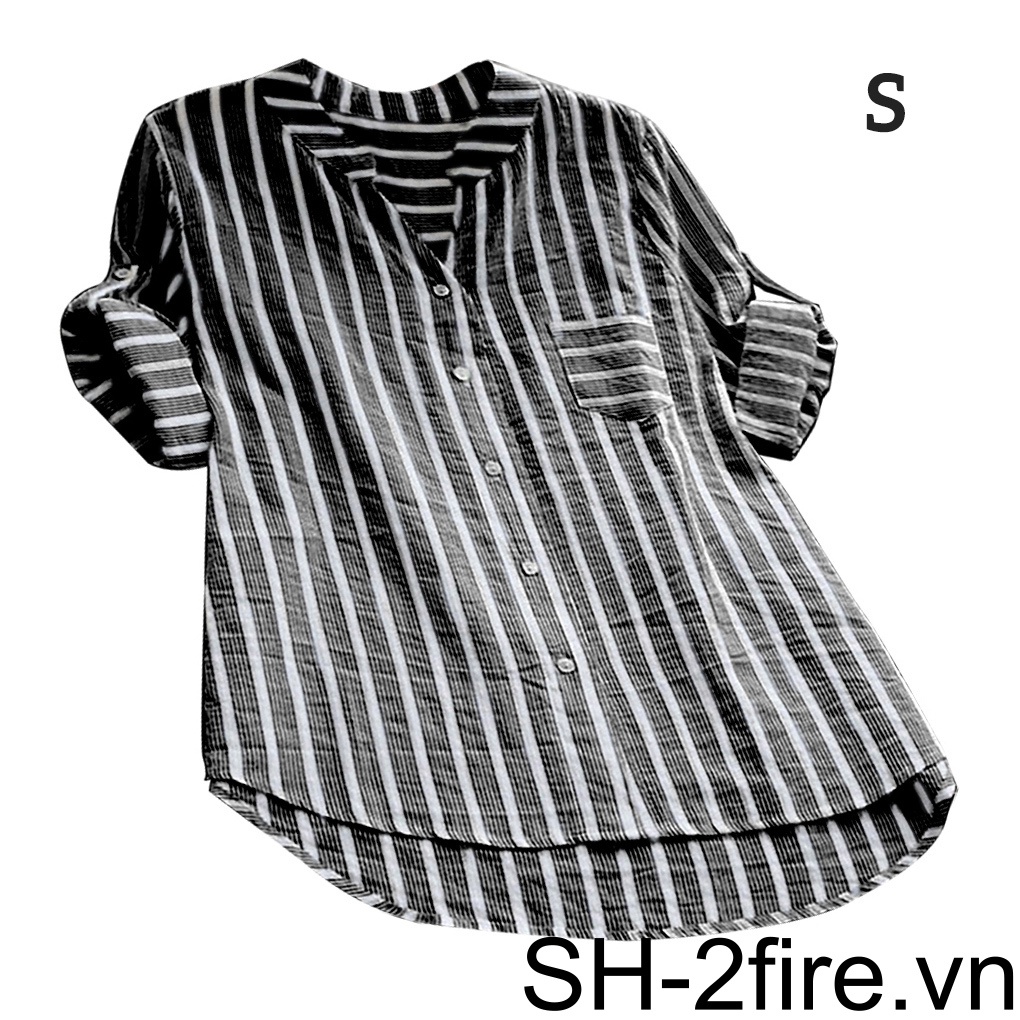 Áo Sơ Mi Nữ Tay Dài Kẻ Sọc Cổ Chữ v Thời Trang