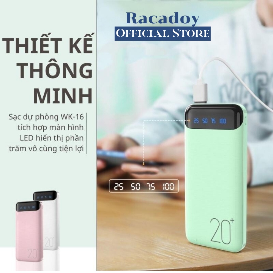 Pin Sạc Dự Phòng l 10000mAh - 20000mAh WK DESIGN WP-161 Sạc 2 Thiết Bị Cùng Lúc, Sạc Nhanh 2.1A - Racadoy