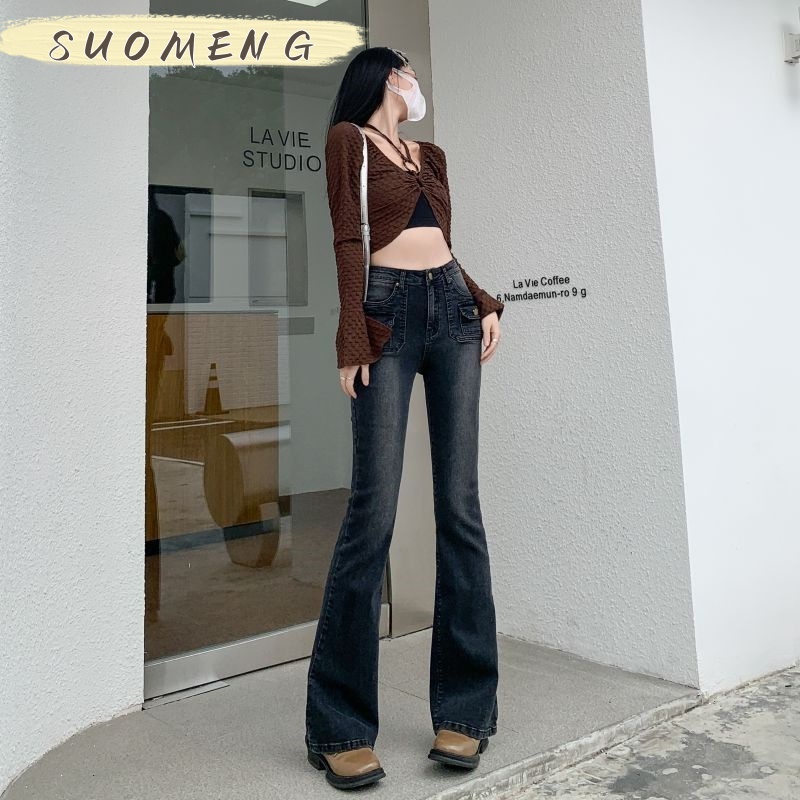 SUOMENG quần ống rộng quần nữ jean phong cách Retro Ống Rộng siêu đẹp 2023 MỚI Phong cách Thanh lịch Unique Chất lượng cao A27L09T 36Z230909