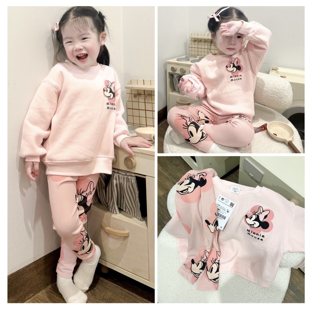 BN090- Bộ MICKEY hồng cam mix legging tăm trẻ em VNXK