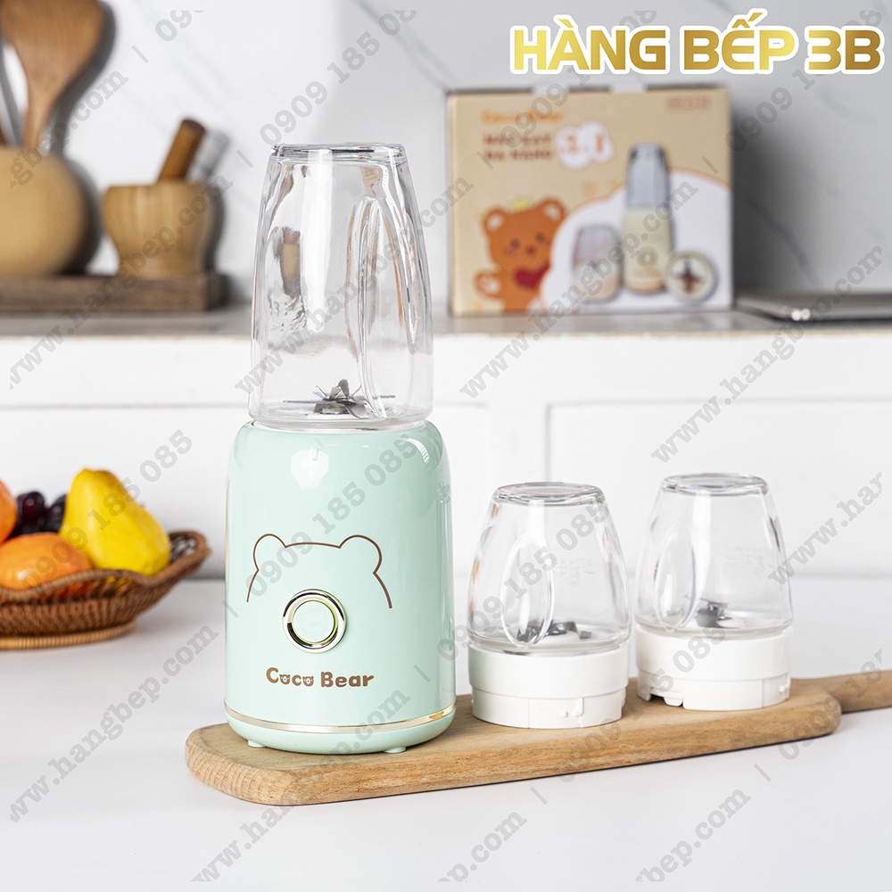Máy xay đa năng Coco Bear HR-ZJ-01 gồm 3 cối thủy tinh - Màu kem/hồng/xanh
