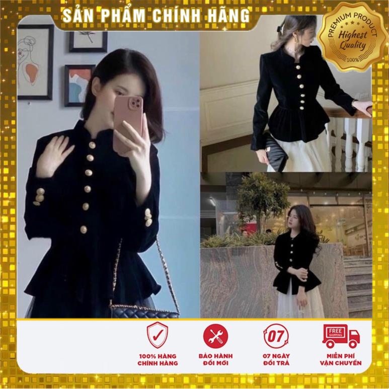 VS10 Vivi ShopÁo Nhung Đen Khuy Đồng Phong Cách Tiểu Thư Sang Chảnh Hàng 2 lớp Cực Dày Dặn Dáng Đẹp
