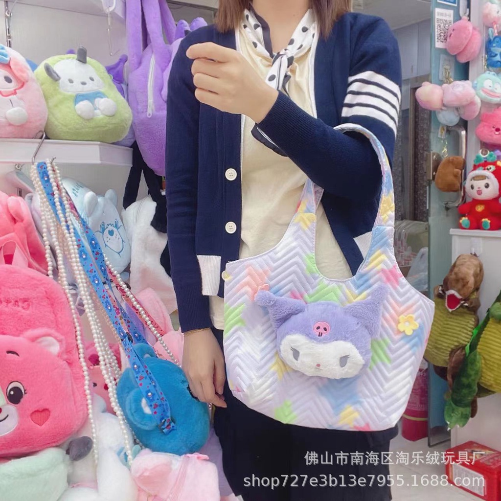 Sanrio kuromi mymelody Túi Xách Đeo Vai Phủ Lông Họa Tiết Hoạt Hình Dễ Thương Cỡ Lớn Thời Trang Cho Nữ