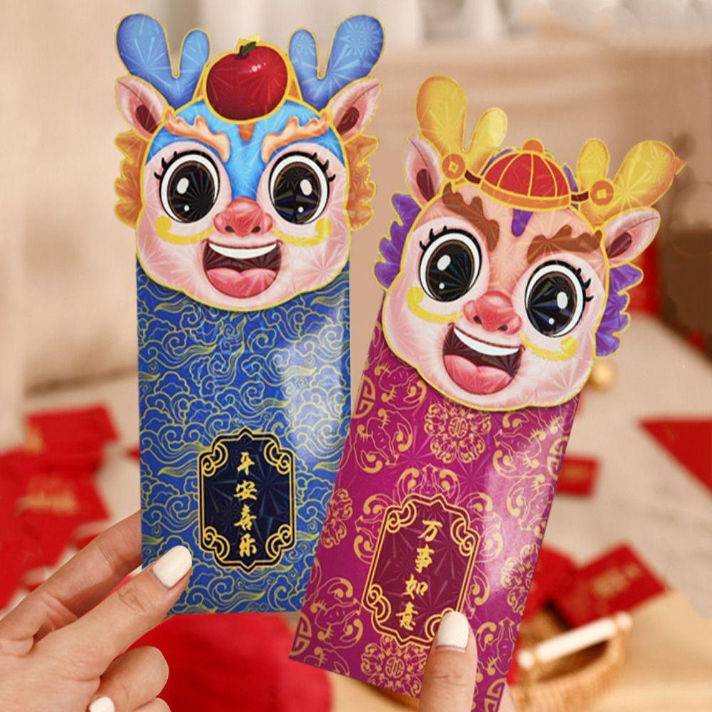 Bộ 4 Bao Lì Xì Đỏ Họa Tiết Rồng Trung Hoa Hoạt Hình Trang Trí Đám Cưới