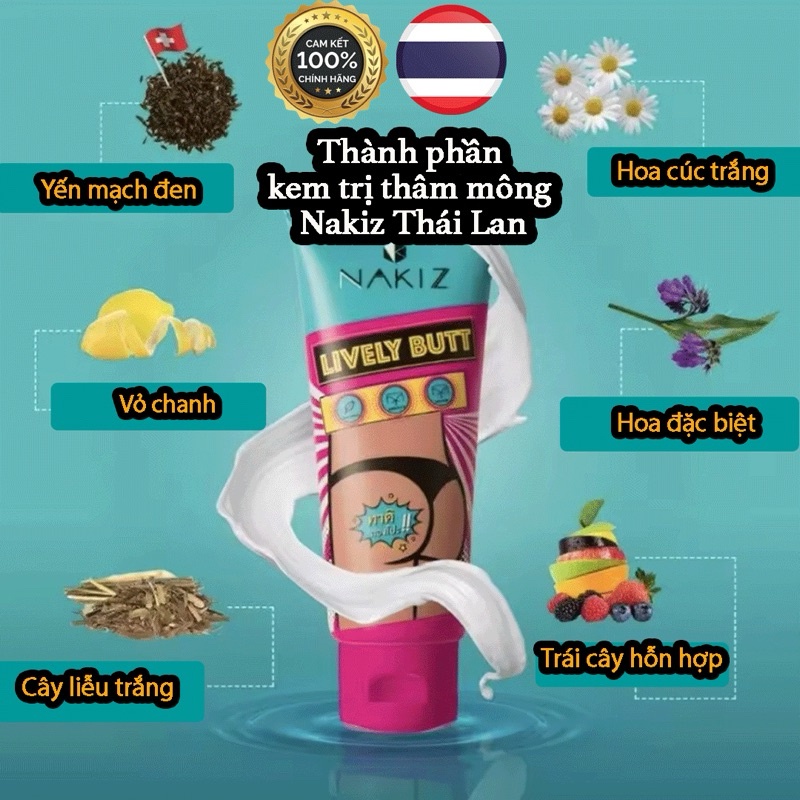 Kem thoa thâm, mụn mông, làm sáng da NAKIZ LIVELY BUTT Thái Lan, trị rạn da, thâm khuỷu tay. kem trị mụn mông nakiz Thái