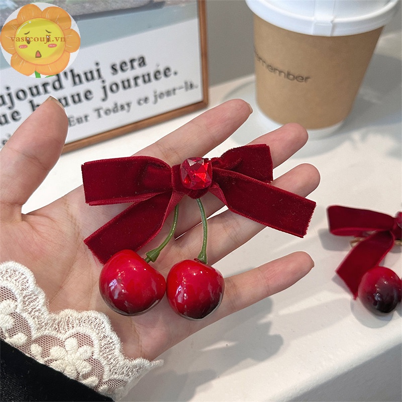 Vastji Set 2 Kẹp Tóc Hình Quả cherry Phong Cách Hàn Quốc Ngọt Ngào Cho Nữ vn
